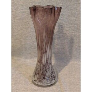 Vtg Hand Blown Purple Amethyst & White Marble Spatter Confetti Swirl Glass Vase